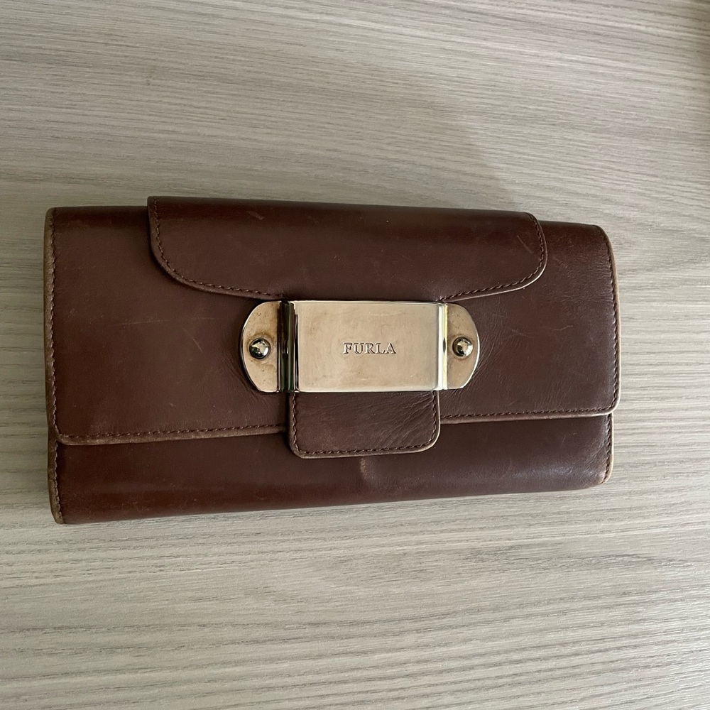Furla Brown Leather Wallet with Gold Hardware